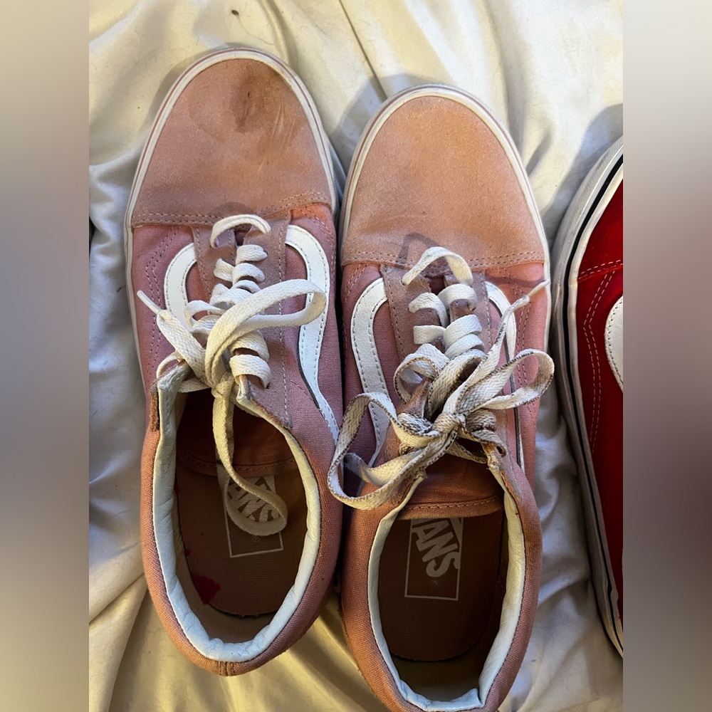 Pink and white vans size 10
